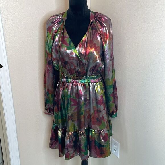 Current air Anthropologie floral metallic long sleeve mini dress - Picture 5 of 10